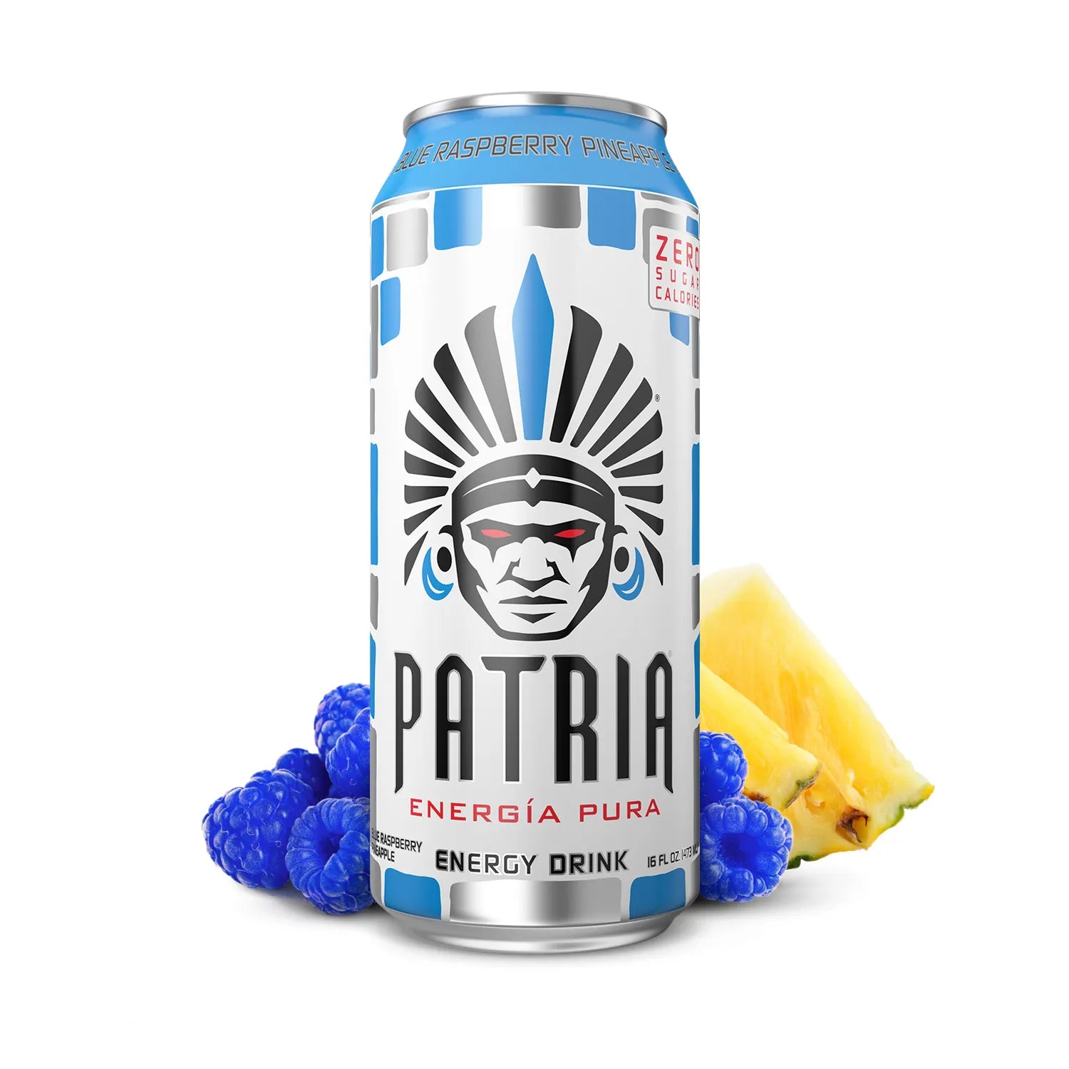 Patria Energy Drink - Blue Raspberry Pineapple - 16 oz Can (12 Pack Case)