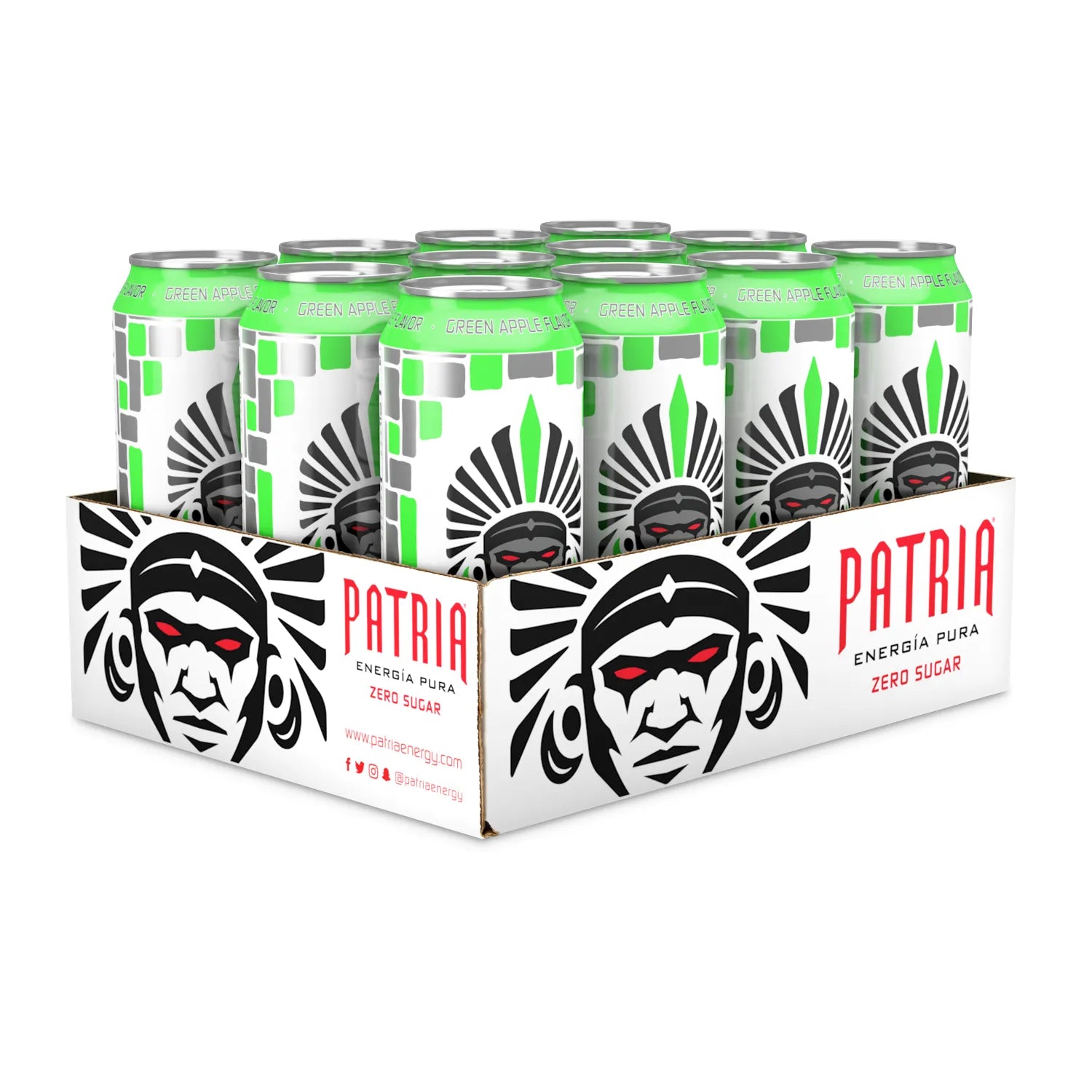 Patria Energy Drink - Green Apple - 16 oz Can (12 Pack Case)